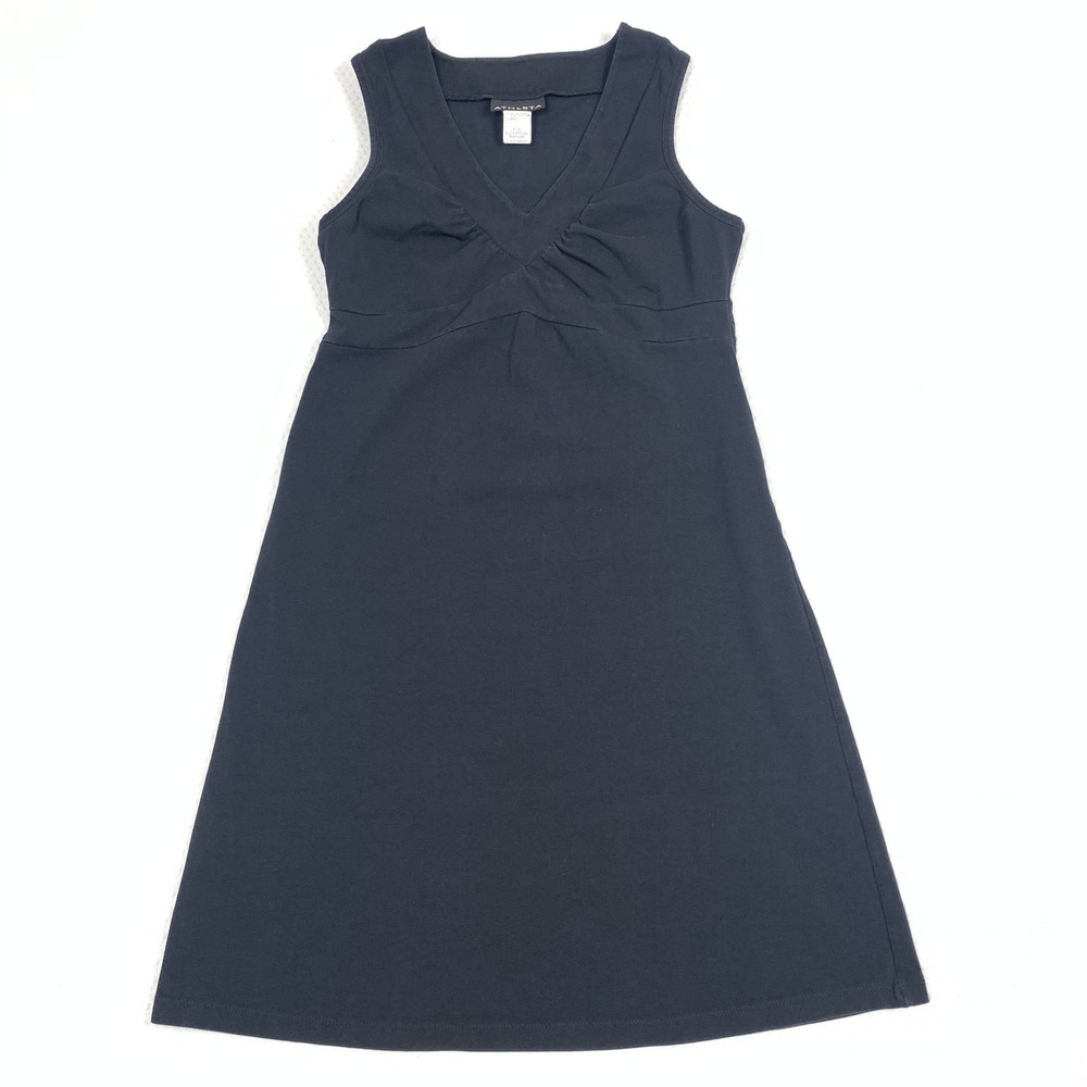 Athleta Shift Dress Women’s S Black A-Line V Neck Empire Waist Organic Cotton